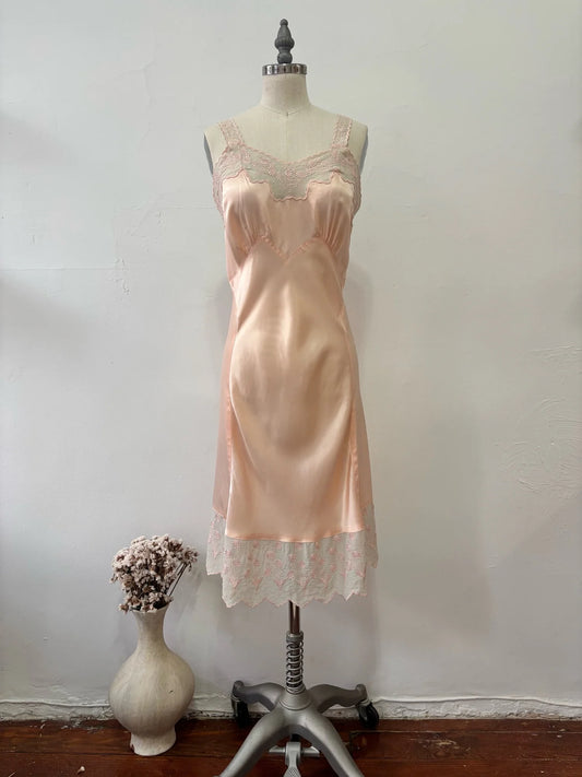 1940s Bias Cut Lace Slip Dress (Size XS/S)