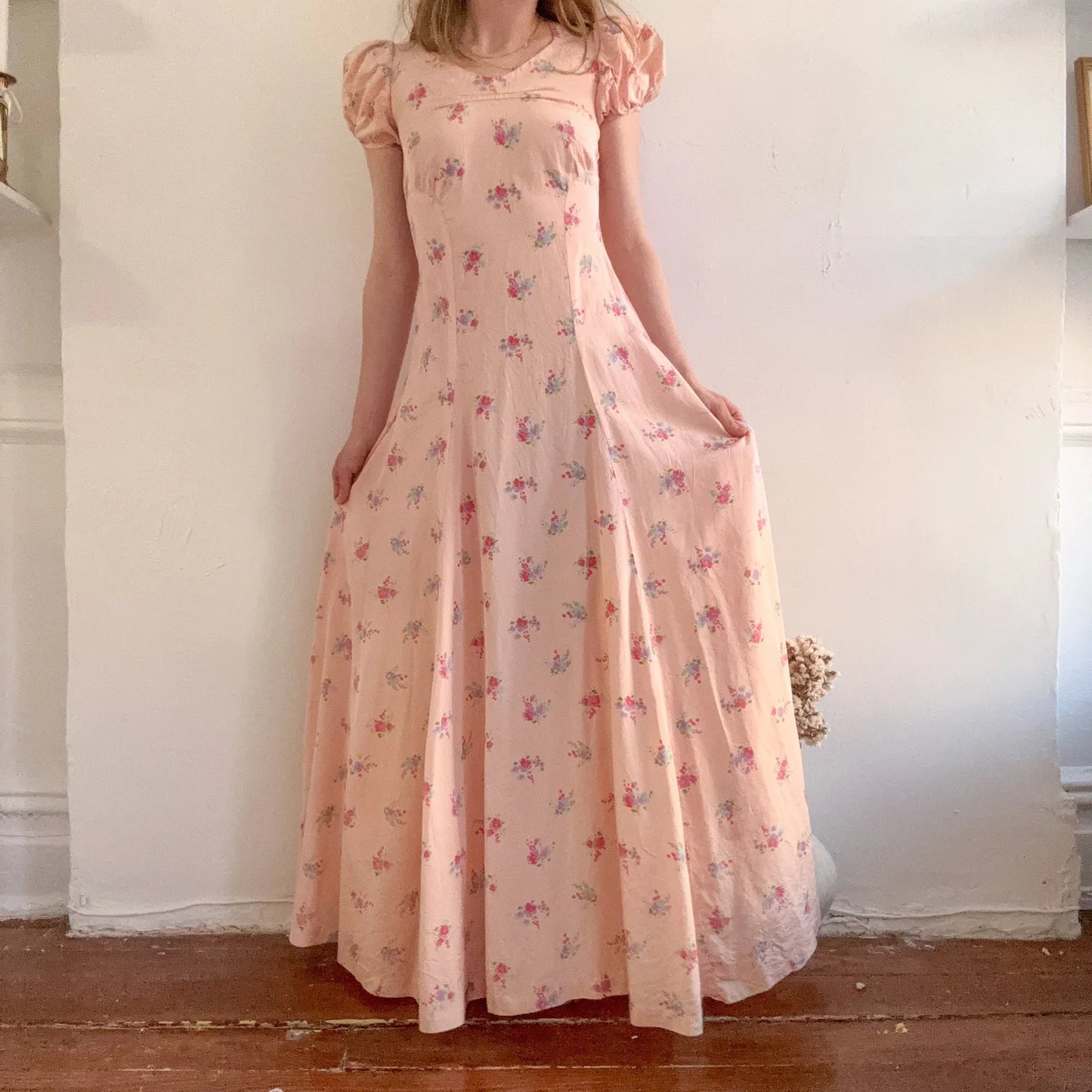 1930s/1940s Bias-Cut Rayon Floral Gown (Size XXS)