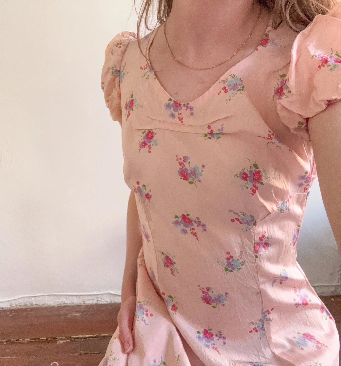 1930s/1940s Bias-Cut Rayon Floral Gown (Size XXS)