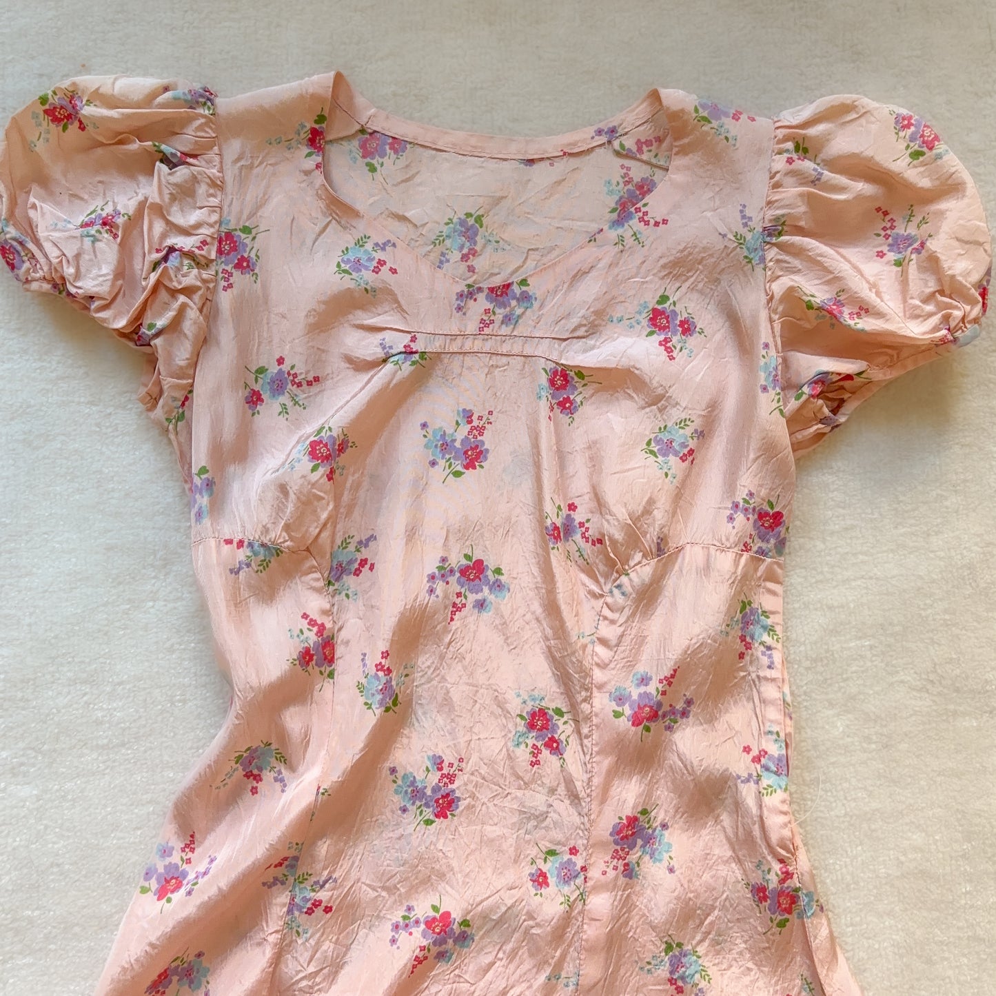 1930s/1940s Bias-Cut Rayon Floral Gown (Size XXS)